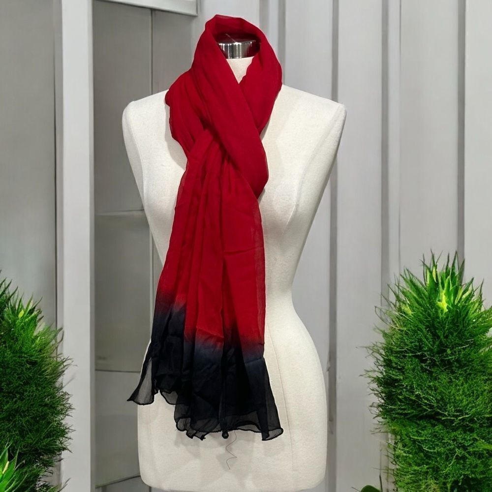 Indian Colorblock Georgette Long Scarf in Red and Black